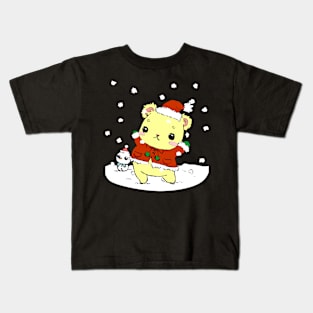 Christmas Teddy At Snow Kids T-Shirt